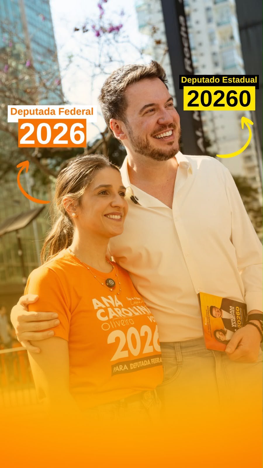 Card de campanha: Ana Carolina Oliveira 2026 para Deputada Federal e William Sanches 20260 para Deputado Estadual